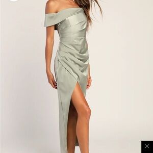 Sage green asymmetrical midi dress. Size medium from LULUS. New with tags!